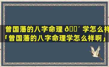 曾国藩的八字命理 🐴 学怎么样「曾国藩的八字命理学怎么样啊」